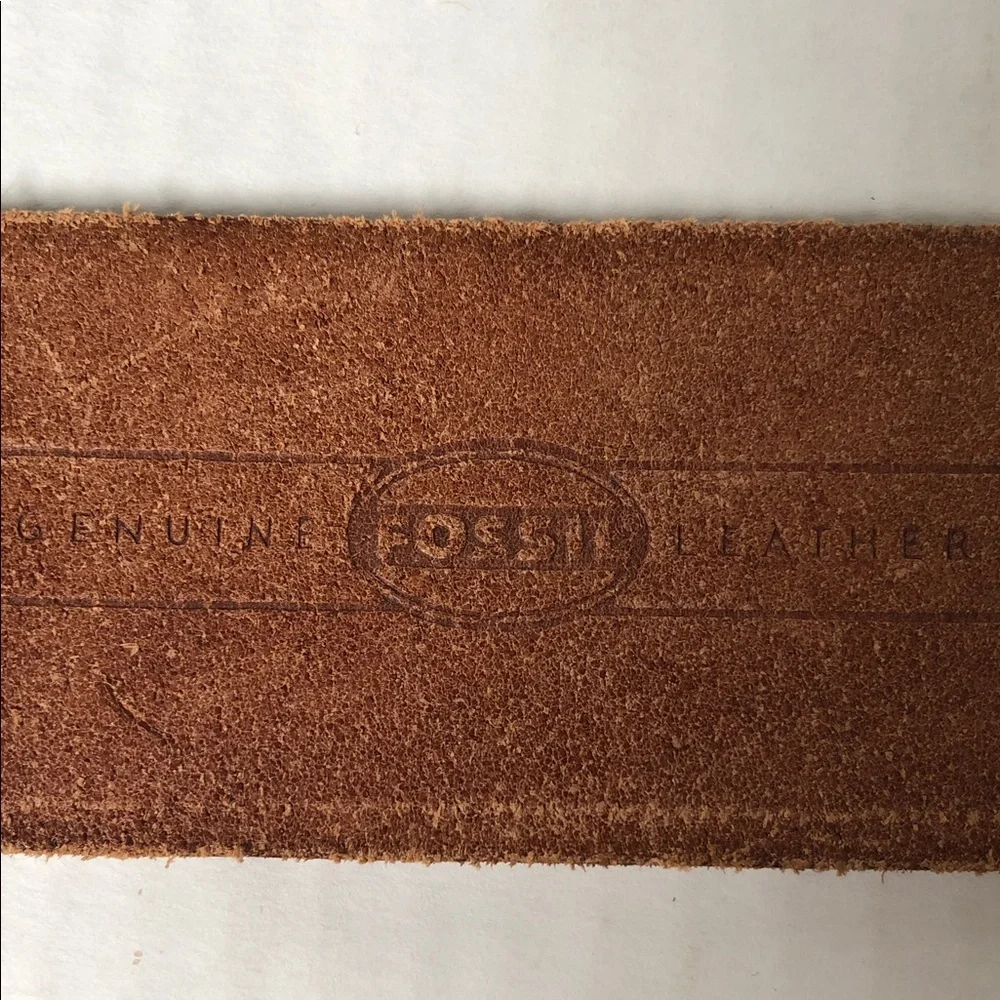 Fossil Wide Brown Leather Belt Brass Rings and Snaps 36-37